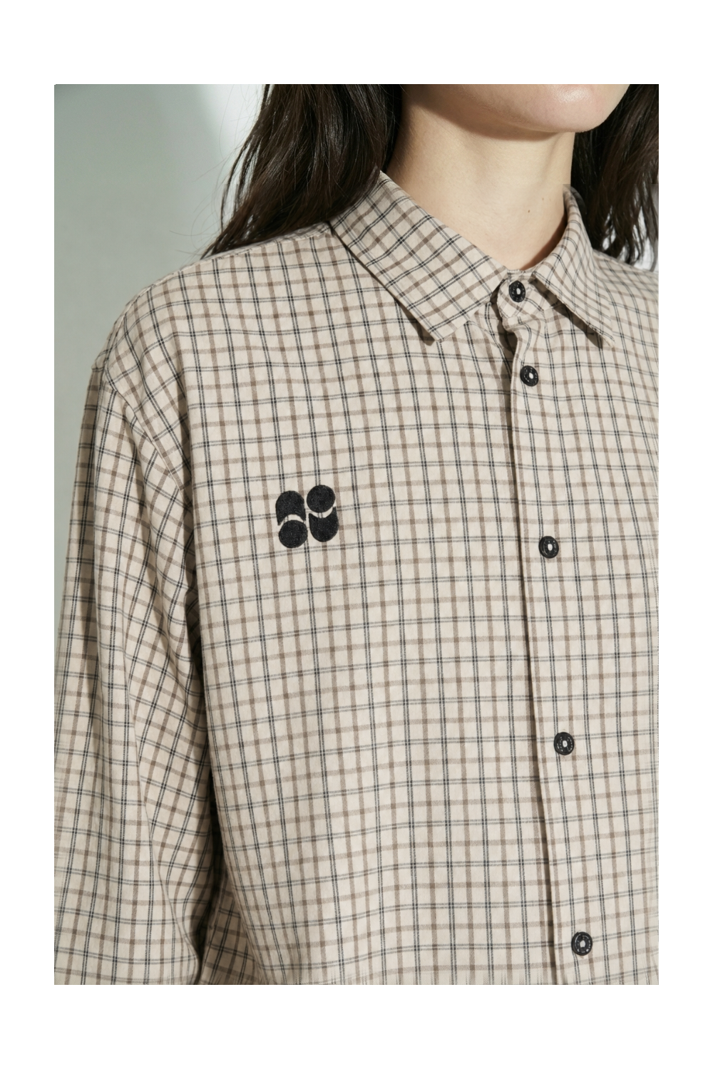 Chemise Clio Boxy à carreaux beige fabriqué en Italie