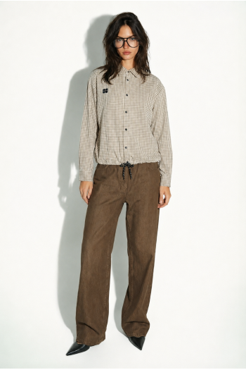 Chemise Clio Boxy à carreaux beige fabriqué en Italie