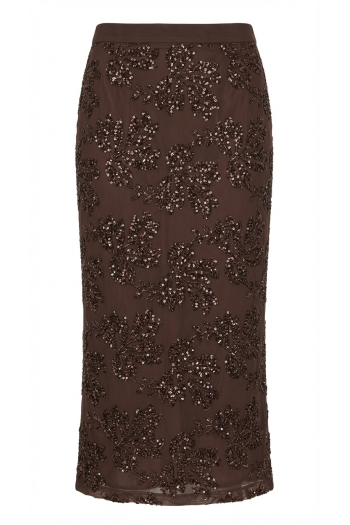 Maxi skirt à paillettes chocolat fabriquée en Italie