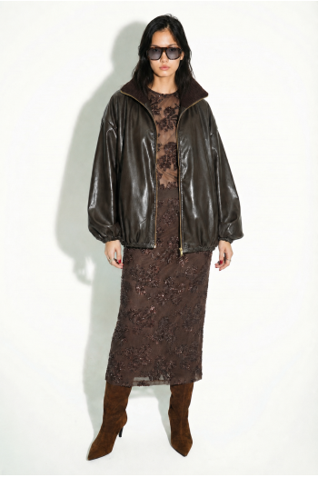 Maxi skirt à paillettes chocolat fabriquée en Italie