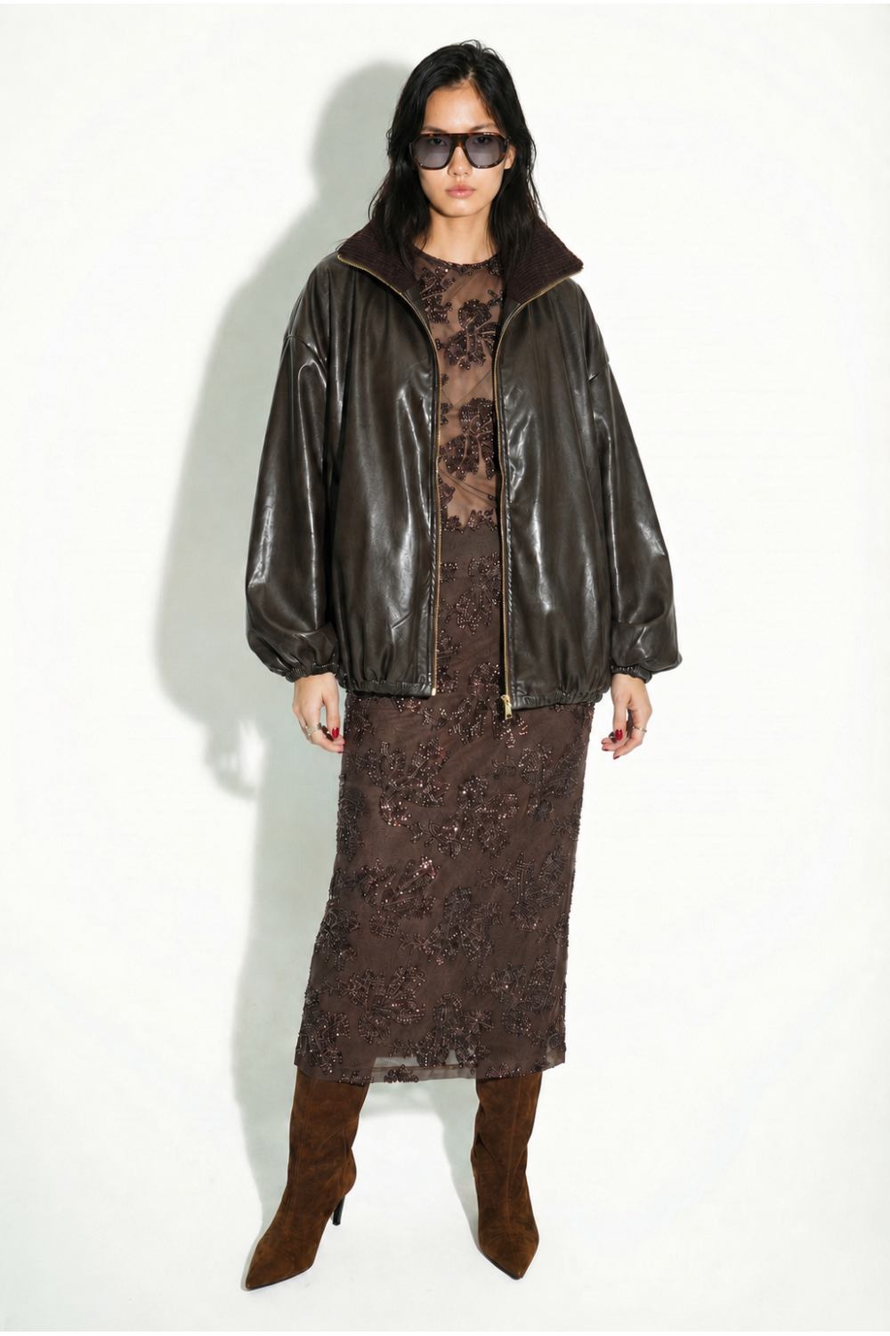 Maxi skirt à paillettes chocolat fabriquée en Italie