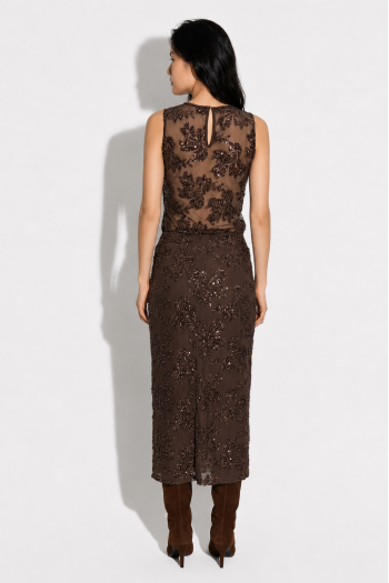 Maxi skirt à paillettes chocolat fabriquée en Italie