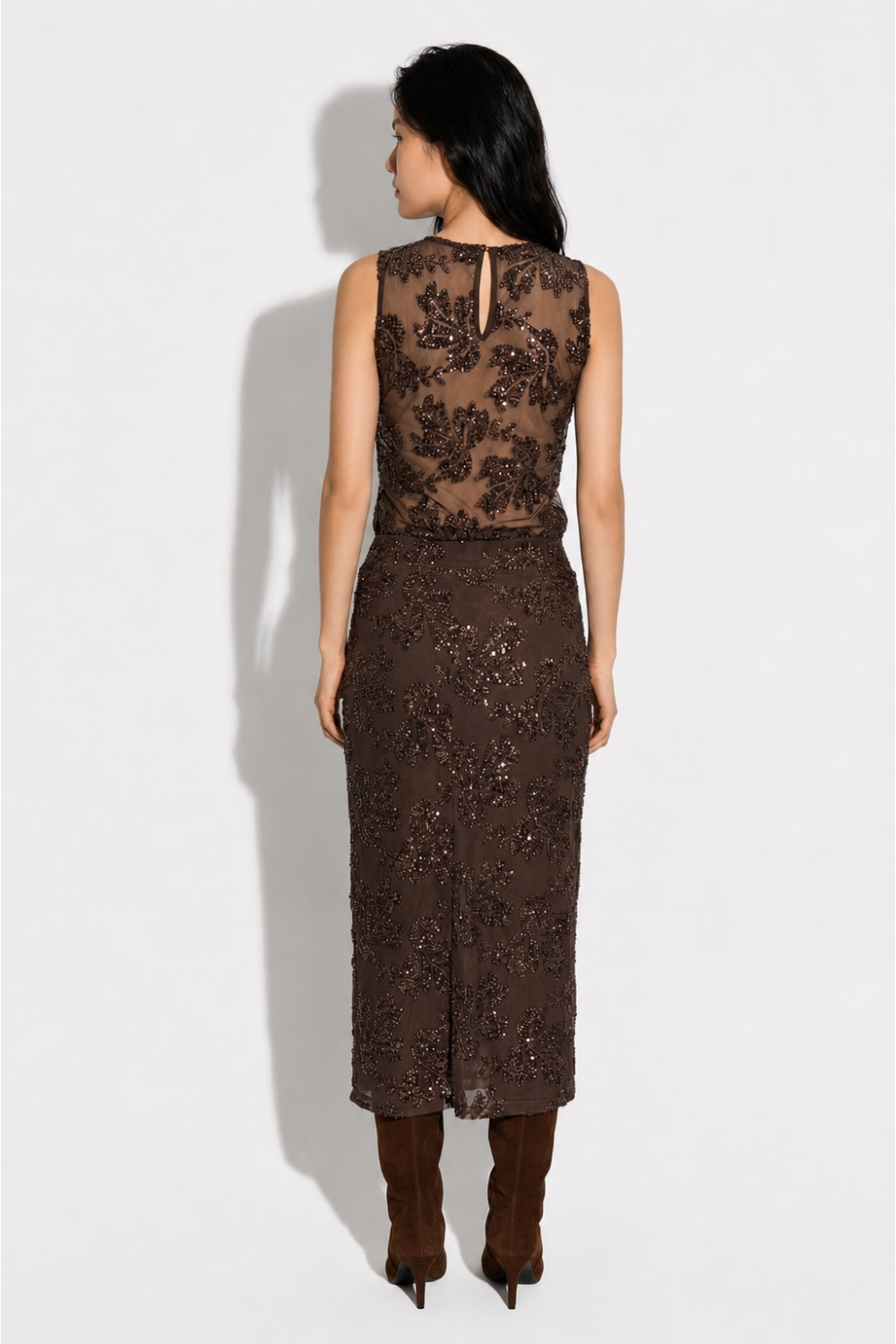 Maxi skirt à paillettes chocolat fabriquée en Italie