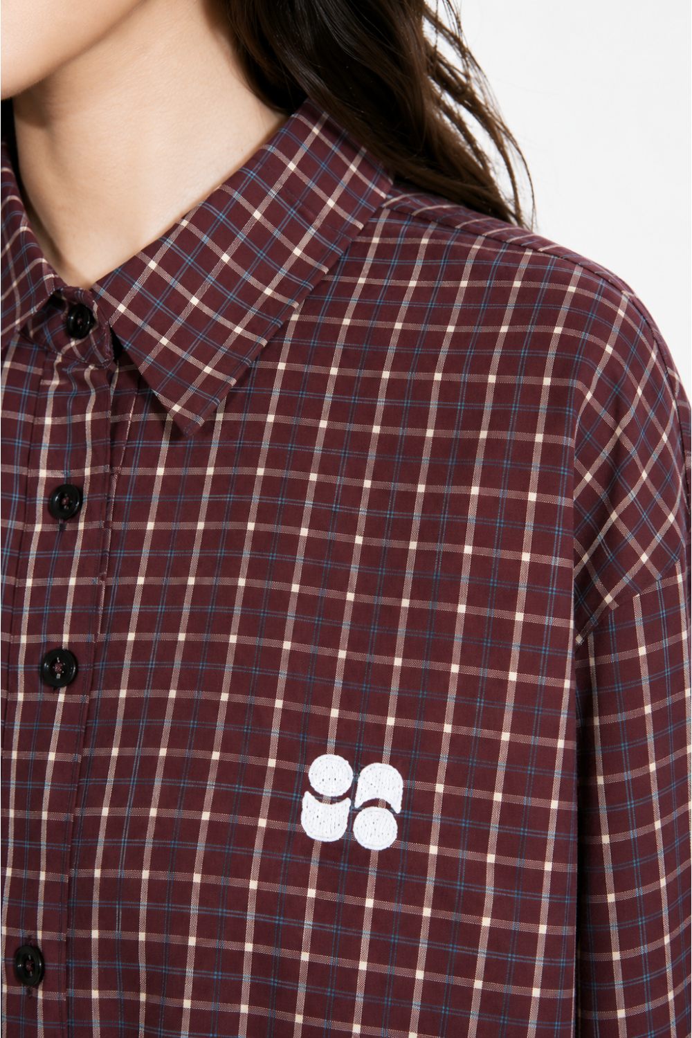 Chemise Clio Boxy à carreaux bordeaux fabriquée en Italie