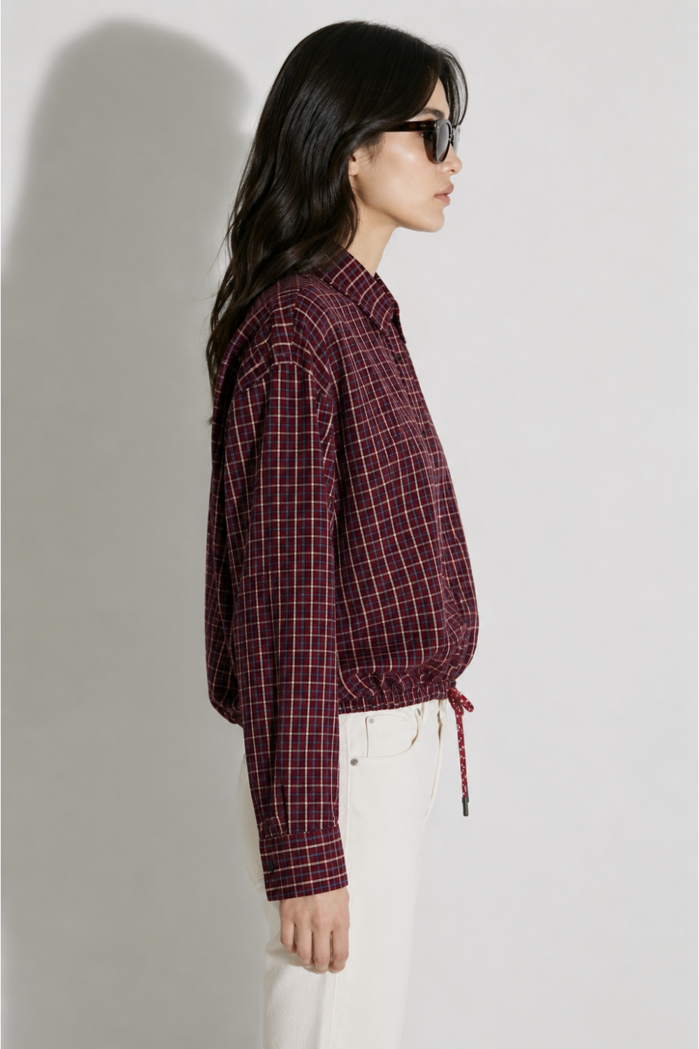 Chemise Clio Boxy à carreaux bordeaux fabriquée en Italie