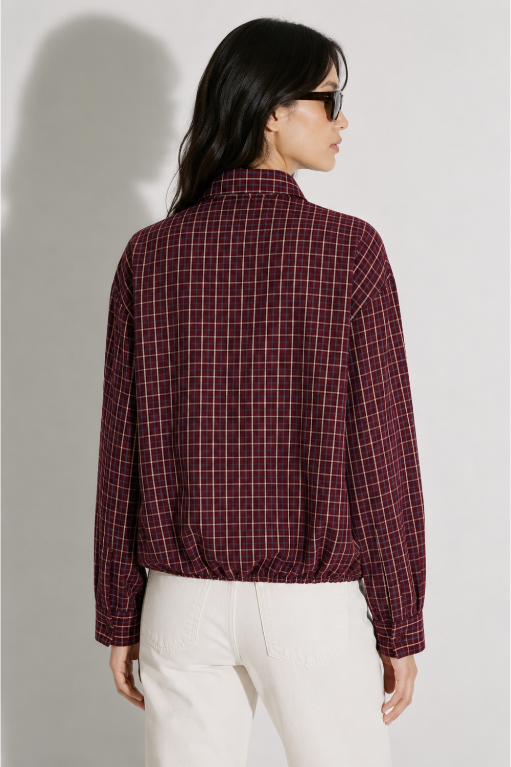 Chemise Clio Boxy à carreaux bordeaux fabriquée en Italie