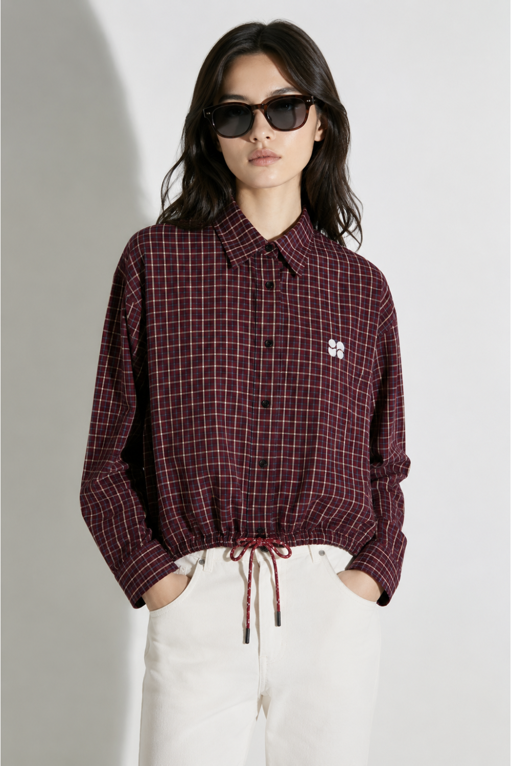 Chemise Clio Boxy à carreaux bordeaux fabriquée en Italie