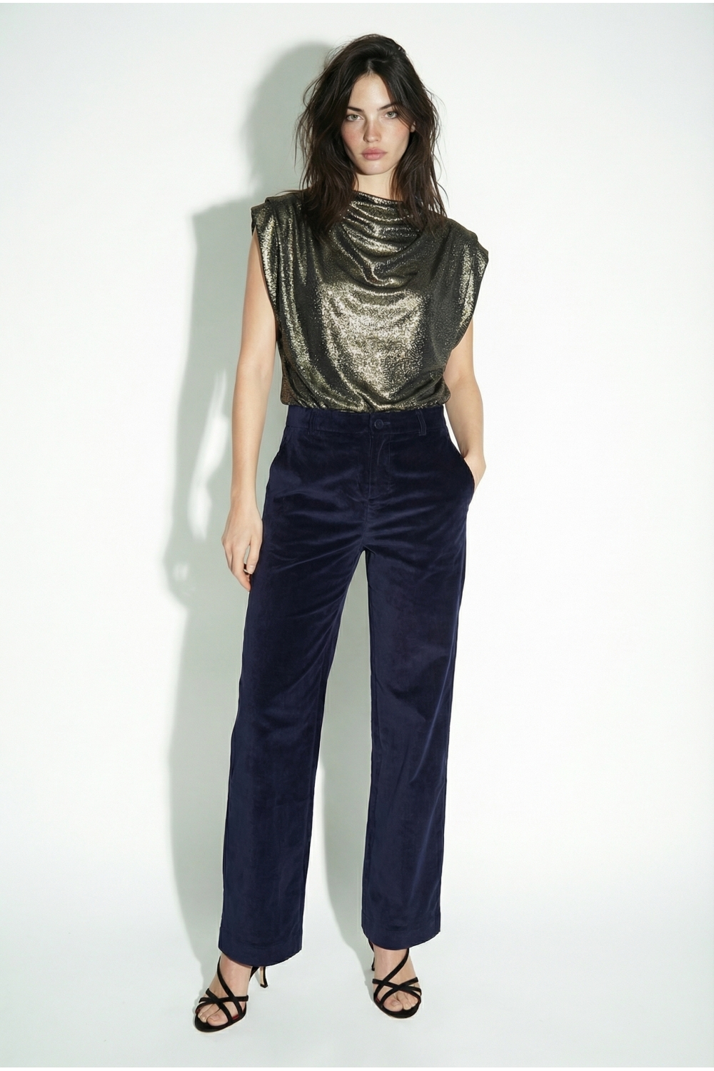 Pantalon Anja Smoking velour Navy fabriqué en Italie