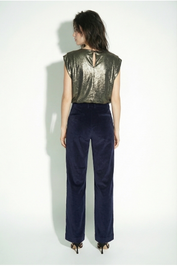 Pantalon Anja Smoking velour Navy fabriqué en Italie