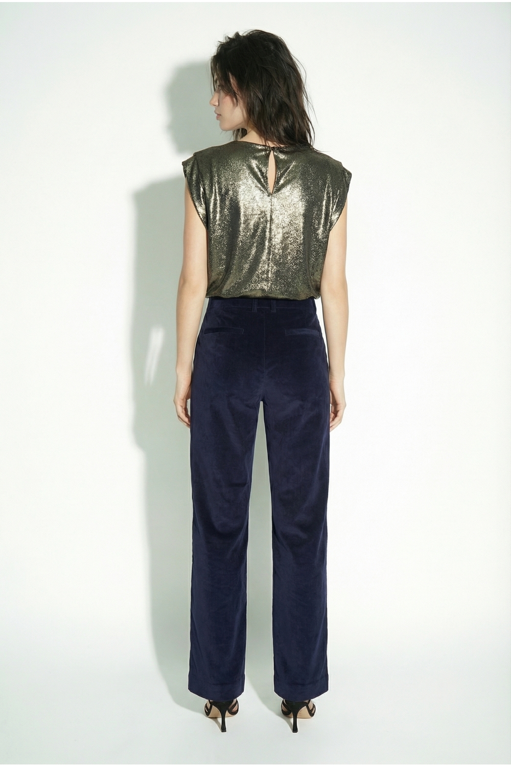 Pantalon Anja Smoking velour Navy fabriqué en Italie