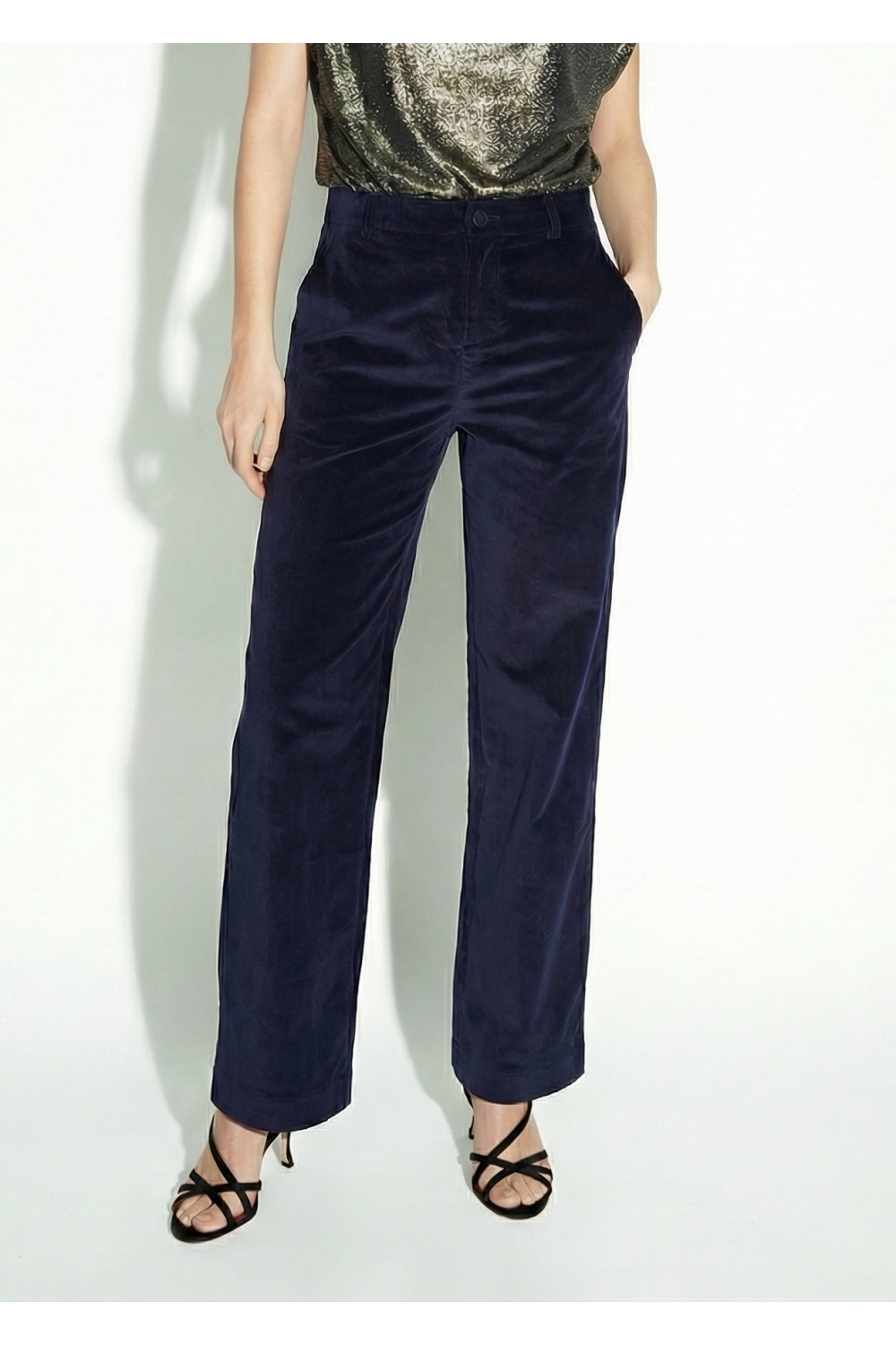 Pantalon Anja Smoking velour Navy fabriqué en Italie