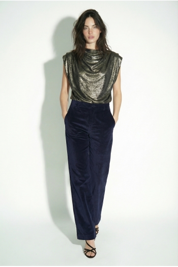 Pantalon Anja Smoking velour Navy fabriqué en Italie