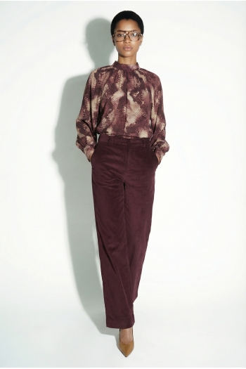 Pantalon Anja Smoking velour chocolat fabriqué en Italie