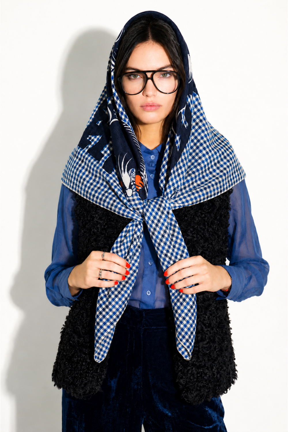Foulard Hera Print pied de poule Royal fabriqué en Italie