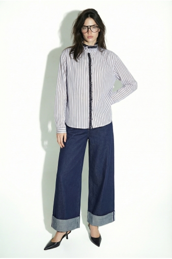 Chemise Malia Rayures et broderie en velour light blue fabriqué en Italie