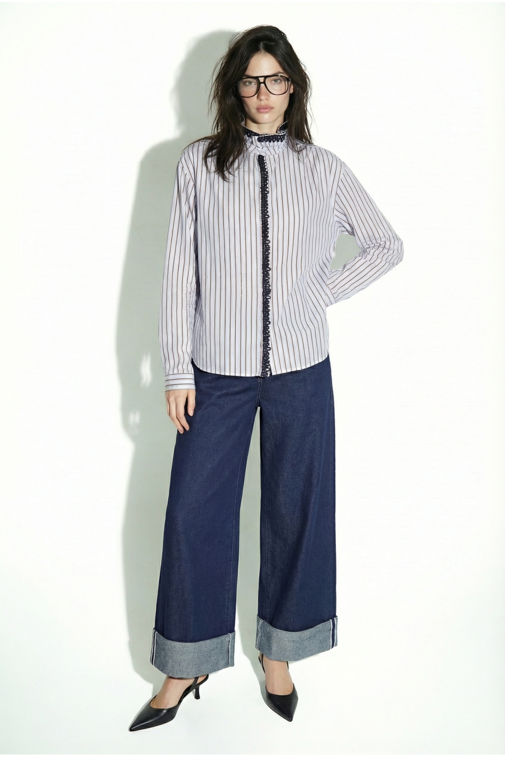 Chemise Malia Rayures et broderie en velour light blue fabriqué en Italie