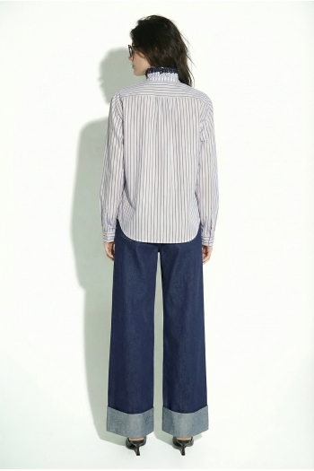 Chemise Malia Rayures et broderie en velour light blue fabriqué en Italie