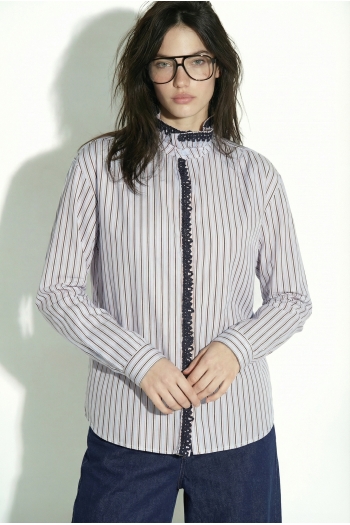 Chemise Malia Rayures et broderie en velour light blue fabriqué en Italie