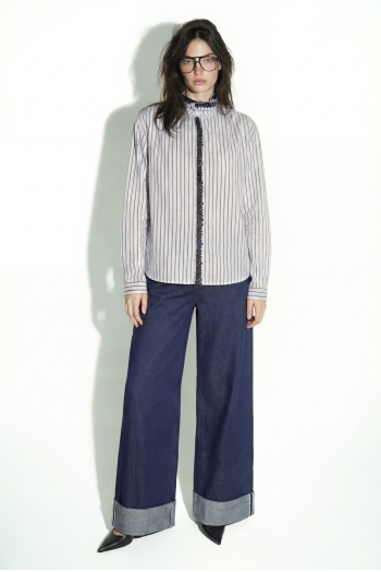Chemise Malia Rayures et broderie en velour light blue fabriqué en Italie