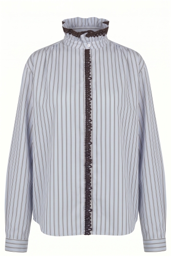 Chemise Malia Rayures et broderie en velour light blue fabriqué en Italie