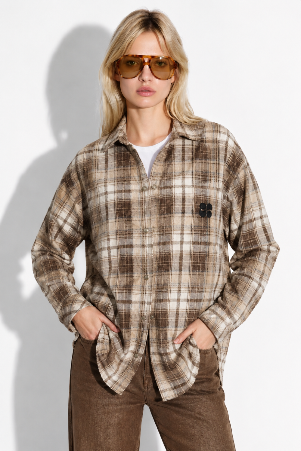 Chemise Harper used carreaux broderie Panthère chocolat fabriqué en Italie