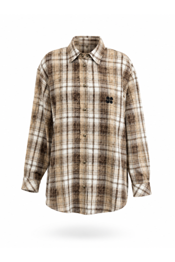 Chemise Harper used carreaux broderie Panthère chocolat fabriqué en Italie