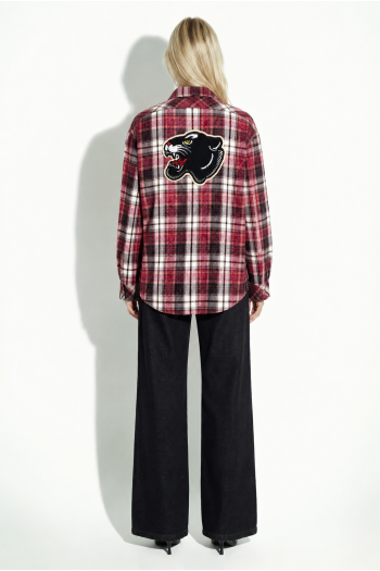 Harper used shirt in burgundy plaid with panther embroidery, made in Italy.