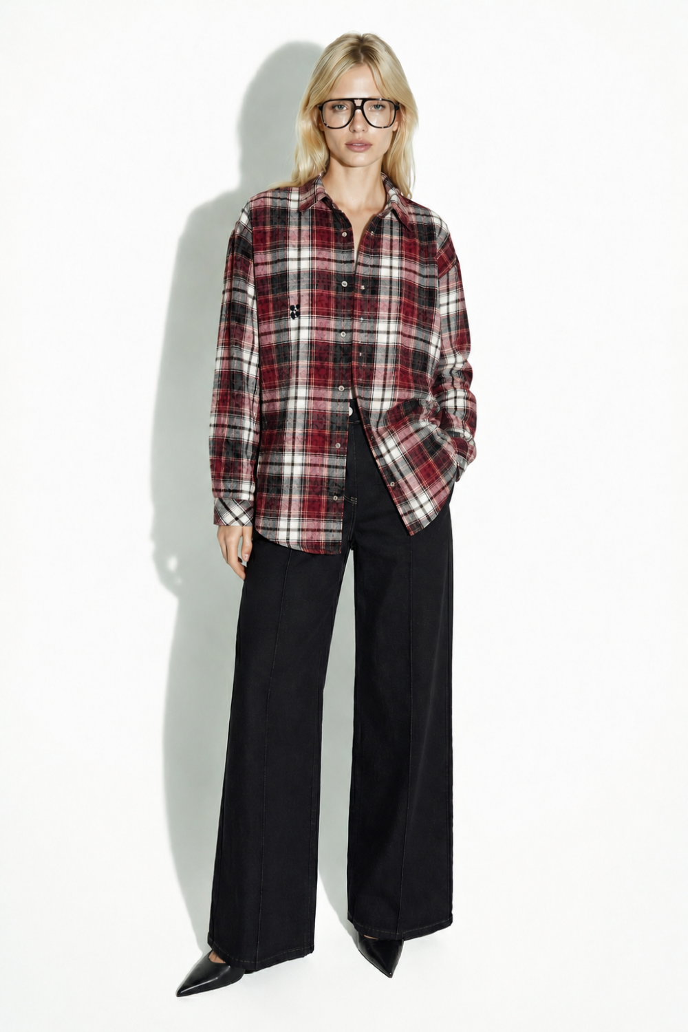 Harper used shirt in burgundy plaid with panther embroidery, made in Italy.