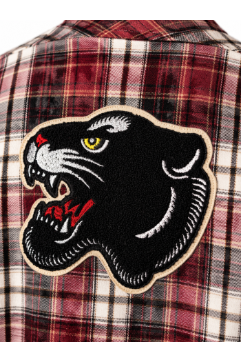 Harper used shirt in burgundy plaid with panther embroidery, made in Italy.