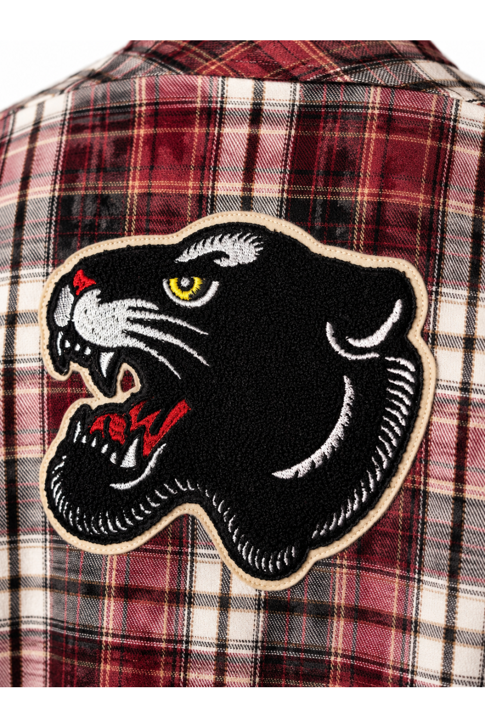 Harper used shirt in burgundy plaid with panther embroidery, made in Italy.