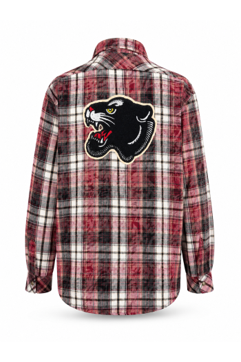 Harper used shirt in burgundy plaid with panther embroidery, made in Italy.