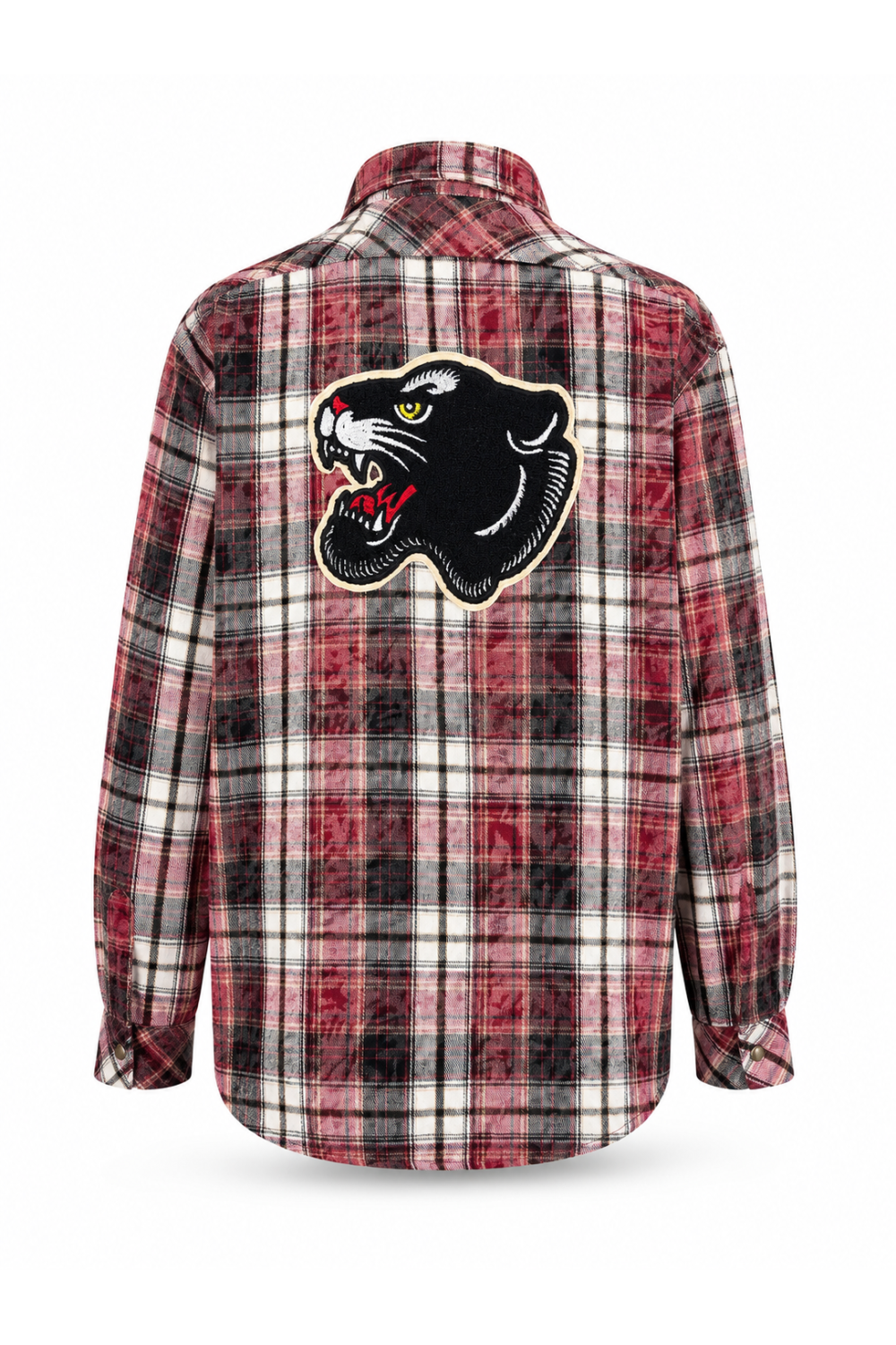 Harper used shirt in burgundy plaid with panther embroidery, made in Italy.