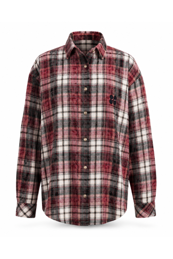 Harper used shirt in burgundy plaid with panther embroidery, made in Italy.