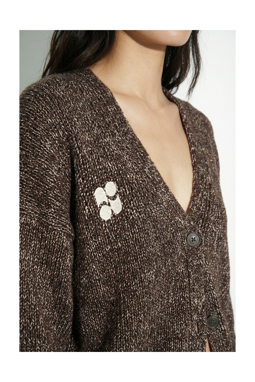 Cardigan Tilda chiné Twiggy chocolat fabriqué en Italie