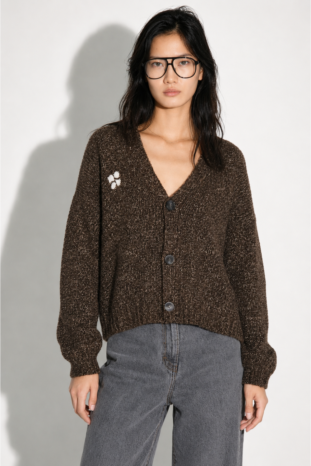 Cardigan Tilda chiné Twiggy chocolat fabriqué en Italie