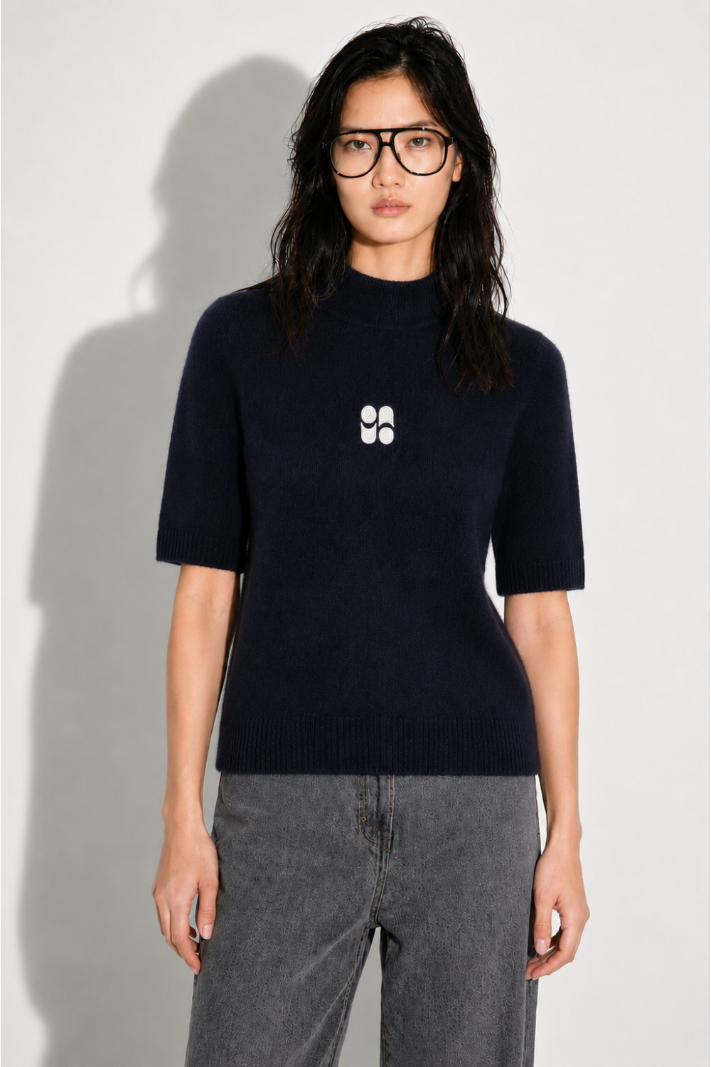 Maille Tia col montant Navy fabriqué en Italie