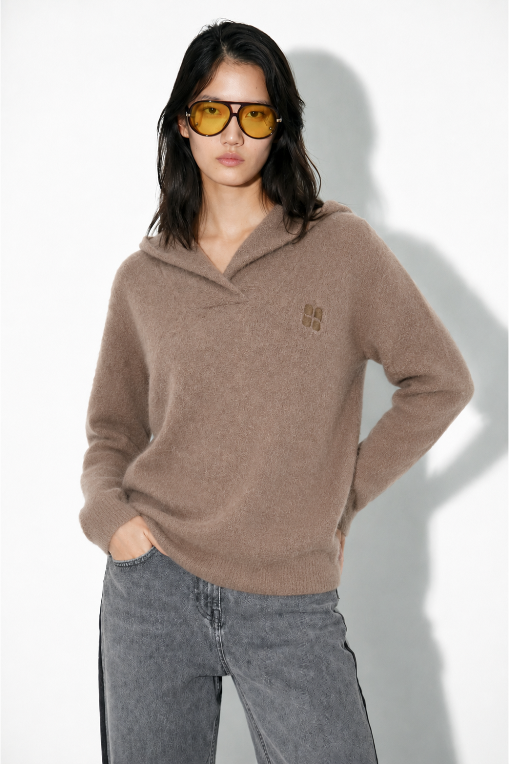 Nola-sweater met capuchon in kaki, gemaakt in Italië