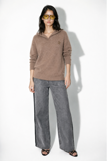 Nola-sweater met capuchon in kaki, gemaakt in Italië