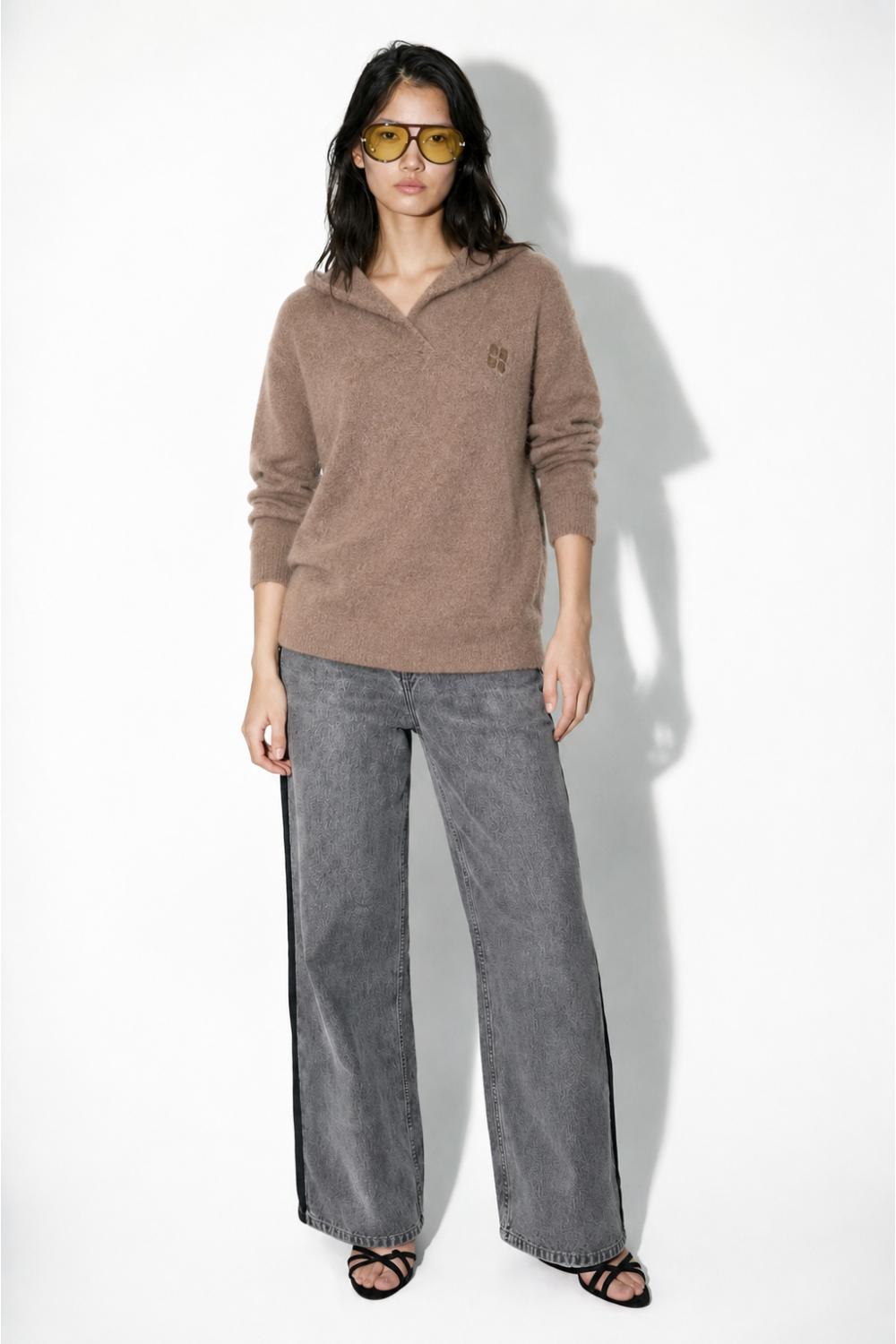 Nola-sweater met capuchon in kaki, gemaakt in Italië