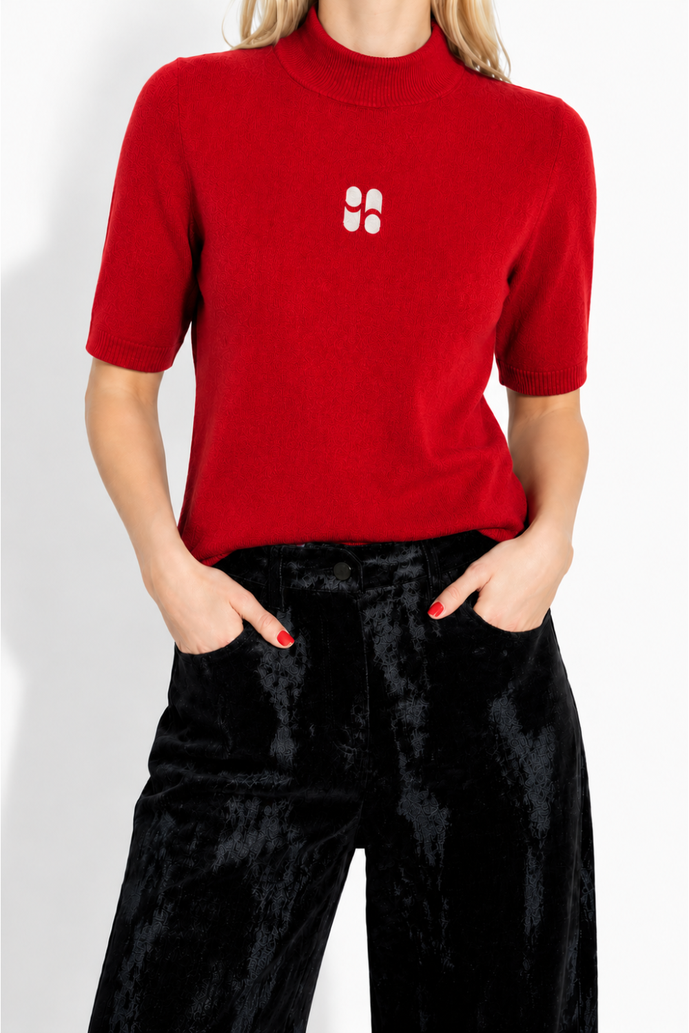Maille Tia col montant rouge fabriqué en Italie